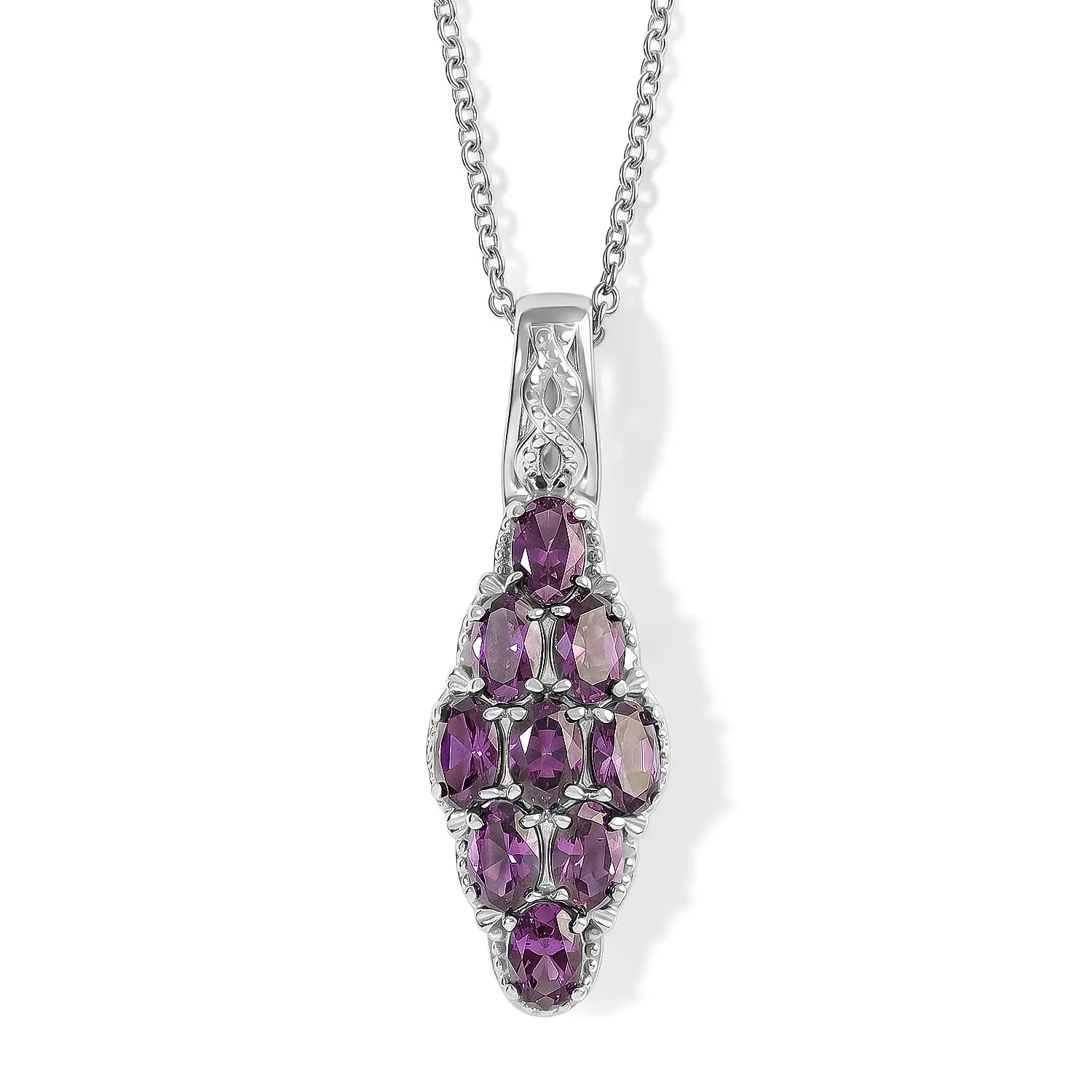 EverTrue Simulated Amethyst Color Diamond Pendant Necklace (20 Inches) in Stainless Steel 6.85 ctw