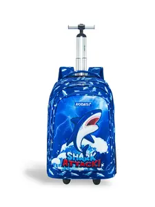 Shark Print Blue 40L Large Capacity Rolling Backpack, Versatile Box Bag, Student-Friendly, Portable Dual Shoulder Bag with Wheels