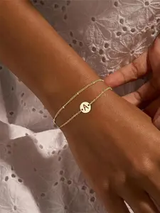 Double Layer Letter Charm Bracelet, Stainless Steel Bracelet for Women & Girls, Fashion Jewelry for Party, Daily Decor