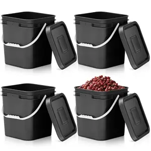 3 count 3.5 Gallon Square  Grade Bucket with Lid Square Bucket Pail with Plastic Handles for Storing Dry , Charcoal, Camping, Fishing (Black)