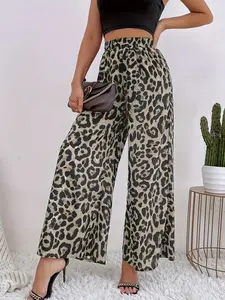 This  Leopard Wide-Leg Pant is Party Ready  Dressy High Waist Trousers
