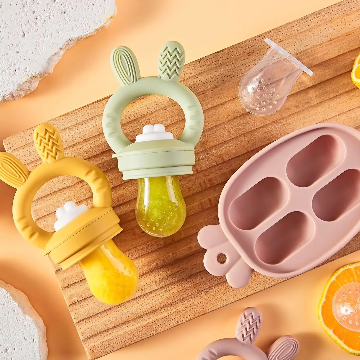 Baby Fruit Feeder with Breastmilk Popsicle Molds, 2 Counts Silicone Frozen Feeder for Teething Relief, Fresh Food Feeder Pacifier for Safe Infant Self