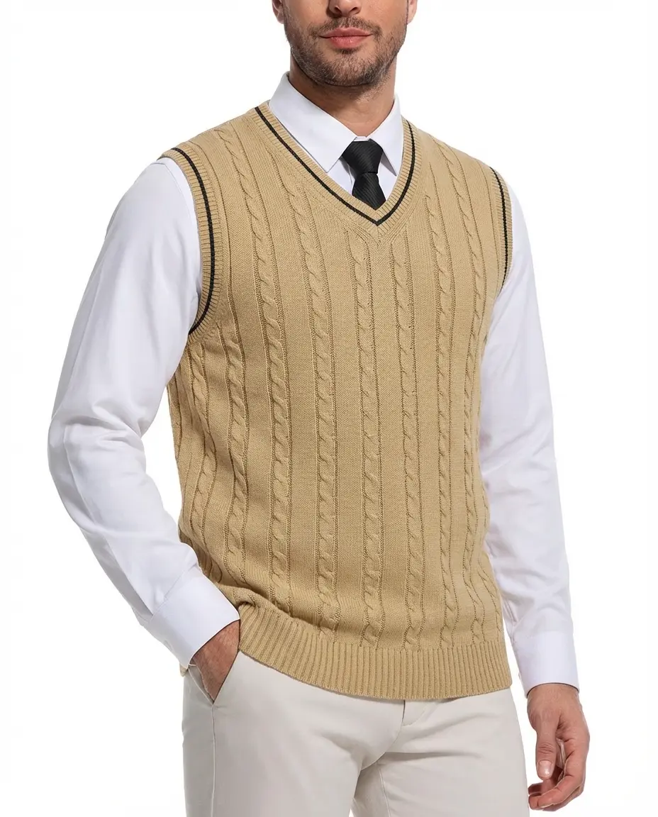 Sweater Vest Men - Men's V Neck Cotton Vest,Pullover Cable Knit Vest for Men Fit Business Casual for Fall Winter Layering Shirts Menswear