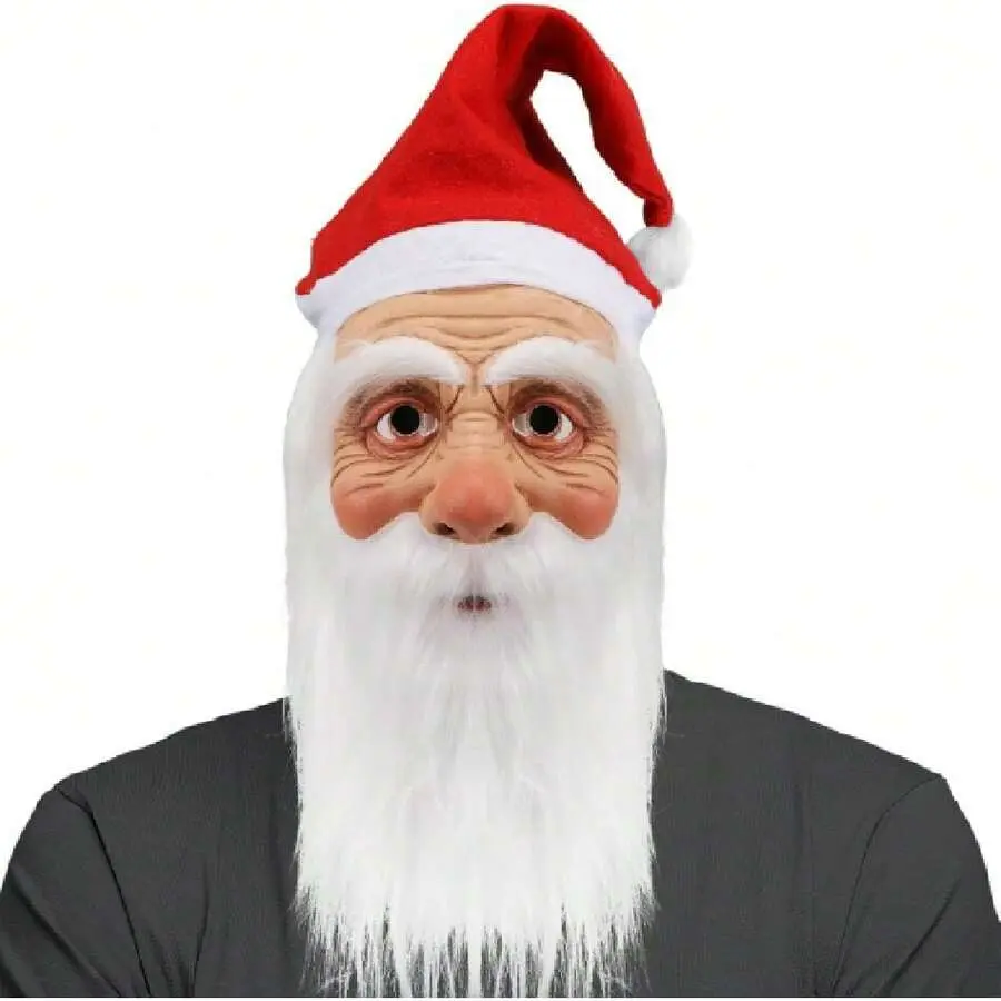 Santa Claus Mask Realistic Old Man Face Mask Latex Grandpa Mask With Beard Hat Christmas Cosplay,24163582