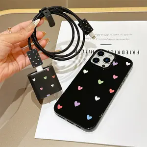 6-Piece Jelly Heart Pattern Phone Case Set, Includes Charging Head Cover & Data Cable Protectors, Shockproof Protective for iPhone 15/16 Series, Phone Accessory