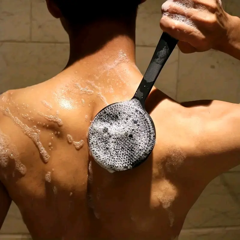 Double-Sided Silicone Back Scrubber with Bristles - Long Handle for Exfoliating and Cleaning Body in Shower or Bath - Perfect for Men and Women