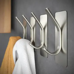 4 Pack Adhesive Towel Hooks – Heavy Duty Stainless Steel Wall Hooks for Bathroom, Door, Coat Rack – Strong Sticky Holder, No Drill, Rustproof – Silver tiktokshopspringglowup