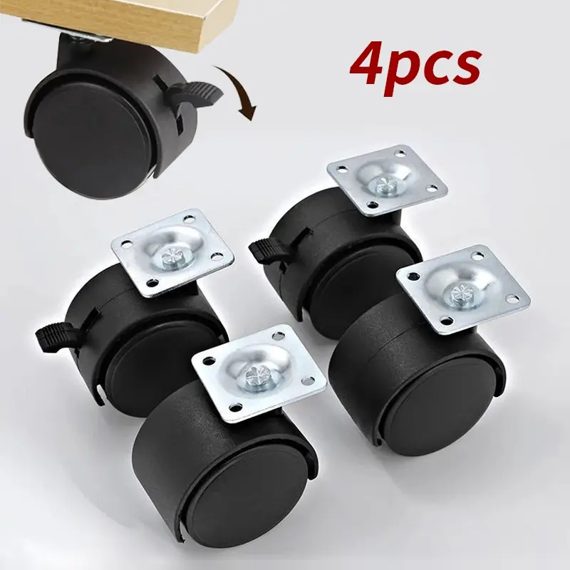 4pcs wheels, universal wheel, brake wheel swivel wheel, black furniture moving wheel, used for cabinets, shelves, and small carts, Swivel Casters, Furniture Mover Casters