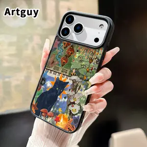 Magnetic Phone Case for iPhone 17 Pro Max 16 Plus 15 14 13 12 11 Air E Bohemian Dreamscape Pattern Acrylic Back Matte TPU Edges Anti-Fall Ultra Thin Phone Cover Shell