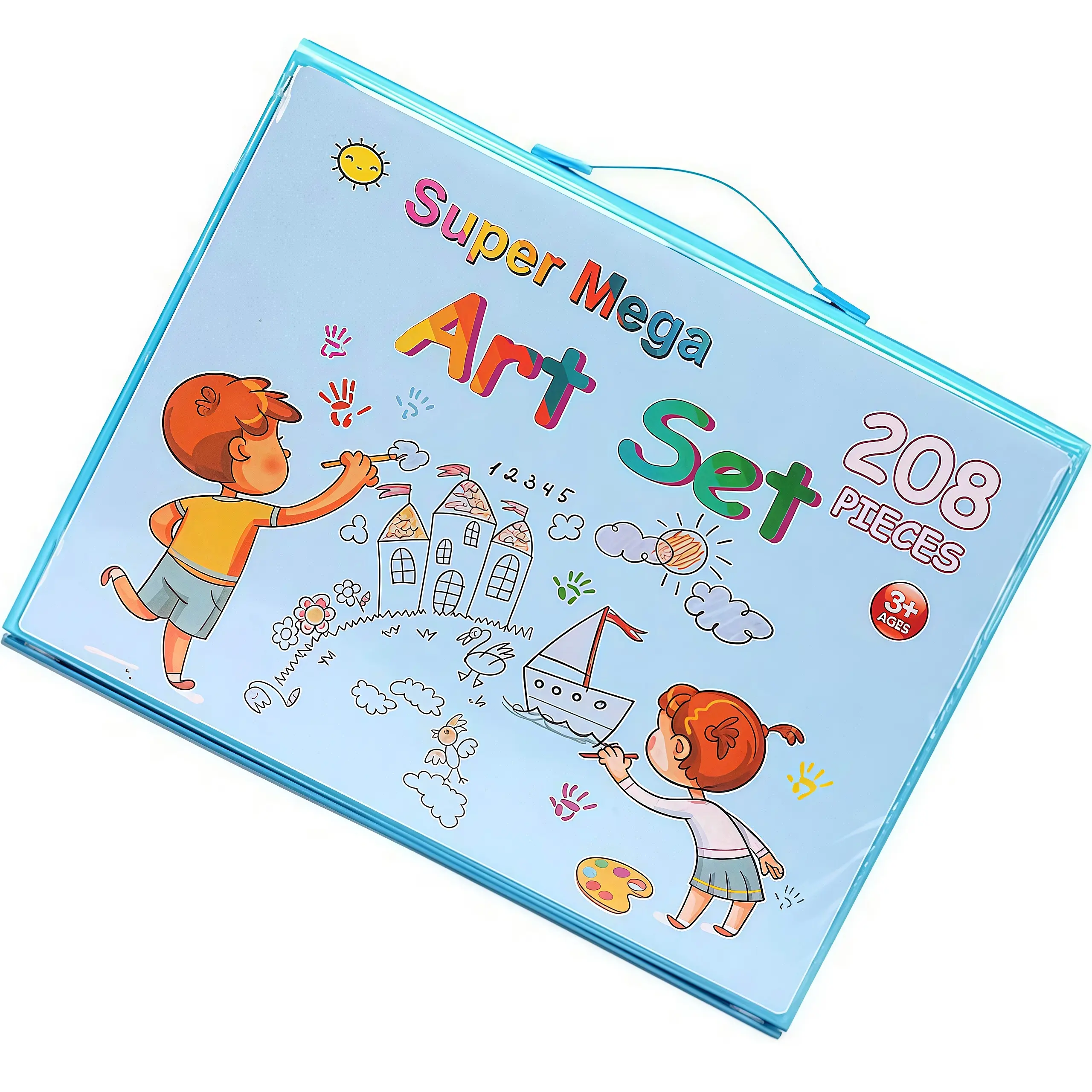 art supplies for kids, 208-Piece Drawing Art Kit,Give gifts to boys and girls, Art Set Crafts Case with Double Sided Trifold Easel, Includes sketch book for kids, Crayons, Colored Pencils (Blue)