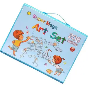 art supplies for kids, 208-Piece Drawing Art Kit,Give gifts to boys and girls, Art Set Crafts Case with Double Sided Trifold Easel, Includes sketch book for kids, Crayons, Colored Pencils (Blue)