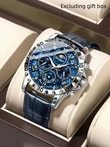 POEDAGAR luxury business and leisure multifunctional belt quartz men's watch, Modern Waterproof Watch, a durable timepiece suitable for daily wear and outdoor activities