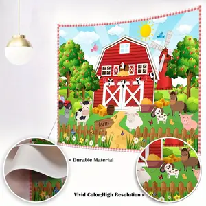 [Farm Theme Backdrop] Cartoon Farm Animal Mocsicka Farm Barn Backdrop |   Farm Theme Birthday Party Decorations Photo Booth Prop for Men Women's Birthday