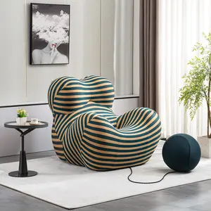 Barrel Chair with Ottoman, Mordern Comfy Stripe Chair for Living Room,Apartment Furniture Luxury