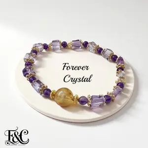 Women's Amethyst & Citrine Bracelet Mixed 4mm 6mm 10mm Beads 6"/7"/8" Gold-Plated Copper Wisdom Wealth Gift