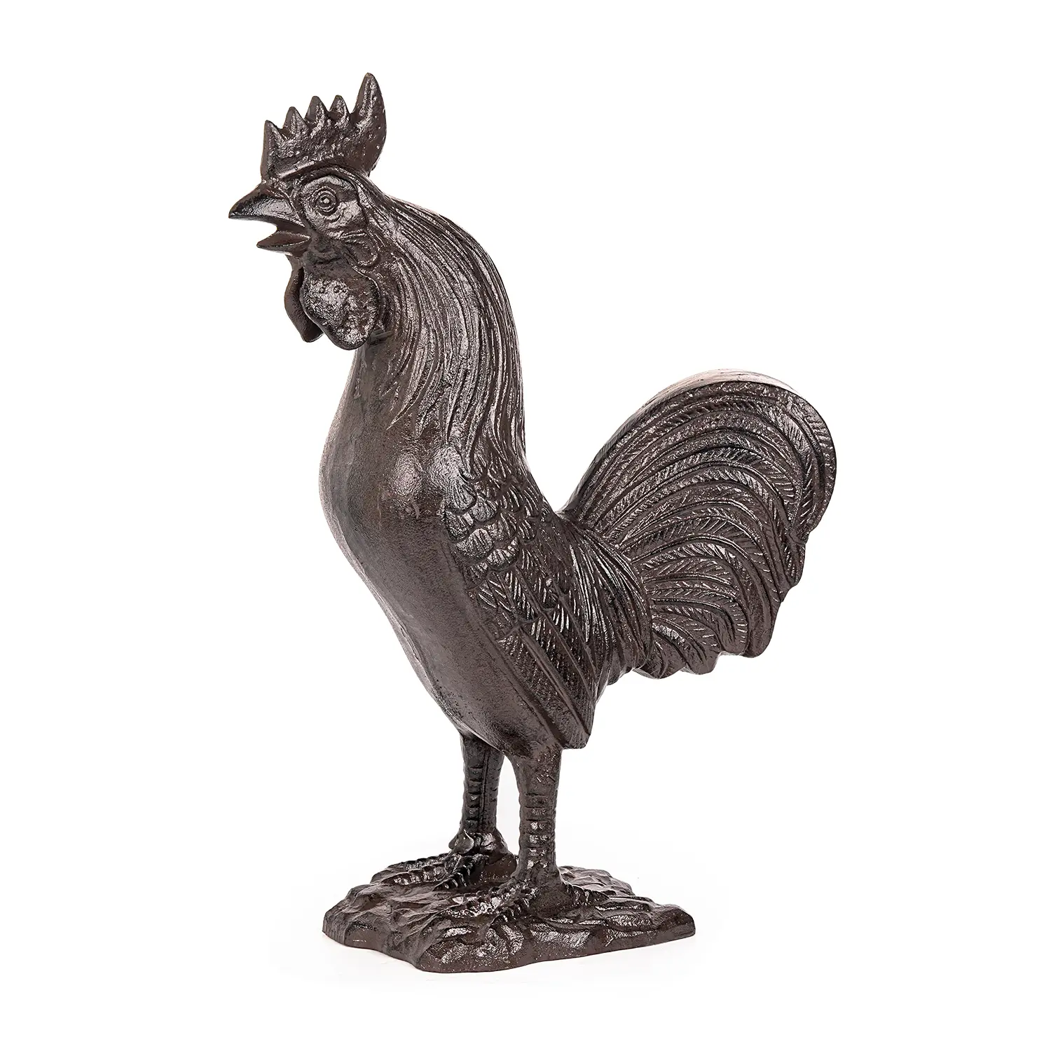 Sungmor Heavy-Duty Freestanding Cast Iron Rooster Statue, Rustic Farmhouse Decor Cockerel Figurine | Antique Metal Sculpture for Outdoor Décor, Kitchen, Home Accents
