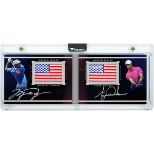 Michael Jordan and Tiger Woods Autographed 2013 Upper Deck Black Golf Dual Pride Of A Nation US Flag Relics Silver Ink #PN-JW Card - Fanatics Authentic Certified