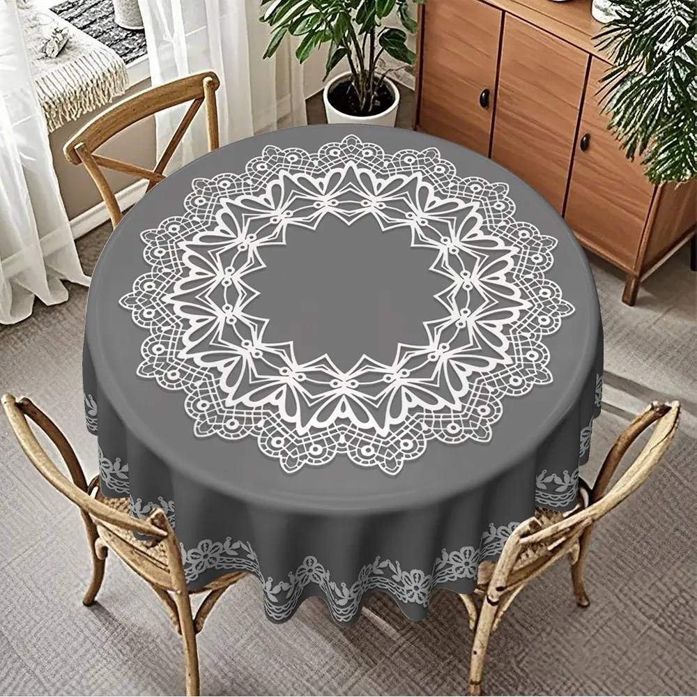 Courtly Style Pattern Round Tablecloth, Cozy, Practical Sizes, Furniture Protector, Party Decor, Holiday Gift, Suitable for Hotel, Restaurant, Dining Room, Home