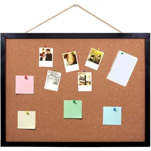 Black Cork Board Bulletin Board, 14.6"X 11", Oak Wood Finish Frame, Wall Mounted for Office, Home and School (Pins, Eye Bolts, gaskets, Screws)