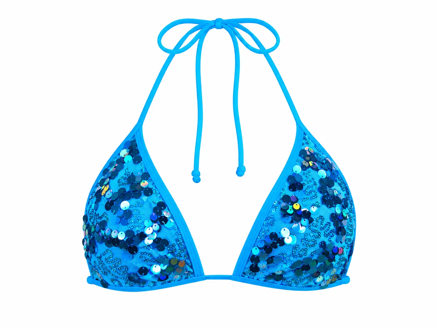 Berry Beachy Beachella Blue Sequin Triangle Bikini Top | Tie Triangle Women's Swimwear Fashion Chic Swimsuit