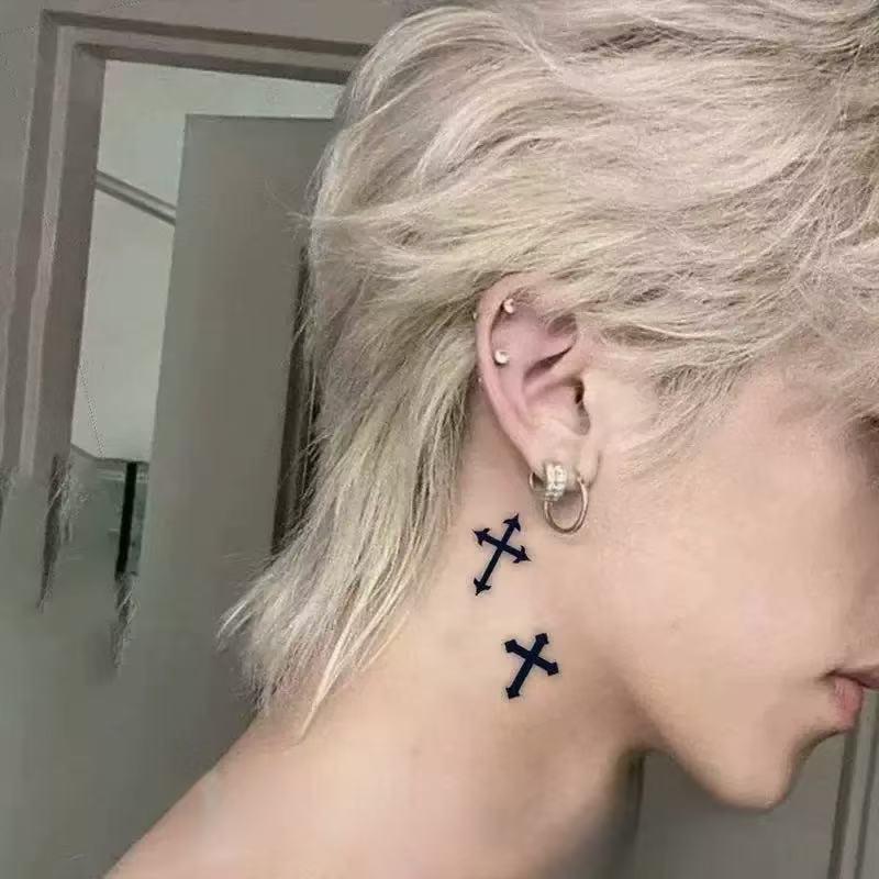 Magic Art Tattoo Stickers, 2 sheets, cross design, realistic and waterproof, semi-permanent, temporary tattoos, tattoo techniques.