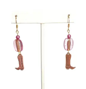 Purple Beaded Cowboy Boot Earrings