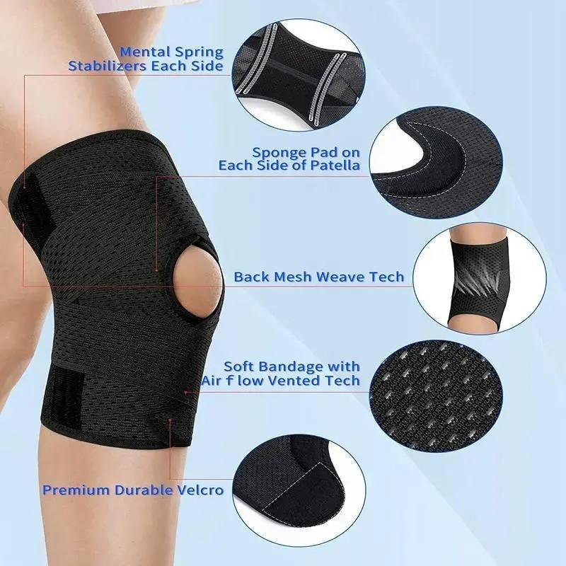 2pc Plus Size Knee Brace for Knee Pain, Compression Knee Support with Air Mesh Fabric, Adjustable Knee Wrap with Side Stabilizers, Ultra-Soft Bandage for Sports, Running, Meniscus Tear, ACL, Arthritis Relief