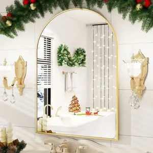 BEAUTYPEAK 20"x 30" Bathroom Mirror Wall Vanity Arched Mirror, Gold, Crown Shape