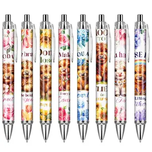 8/16/24 Pcs Highland Cow Pens Gifts, Inspirational Cute Ballpoint Pens Bulk, Motivational Employee Appreciation Black Ink for Highland Cow Lovers, Thank You Gifts Teacher Party Office Supplies