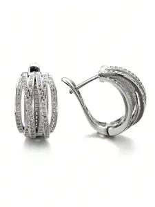 1 Pair Elegant Cubic Zirconia Hoop High Quality Earrings For Women For Wedding Anniversary Engagement Party Jewelry Valentine's Day Gift