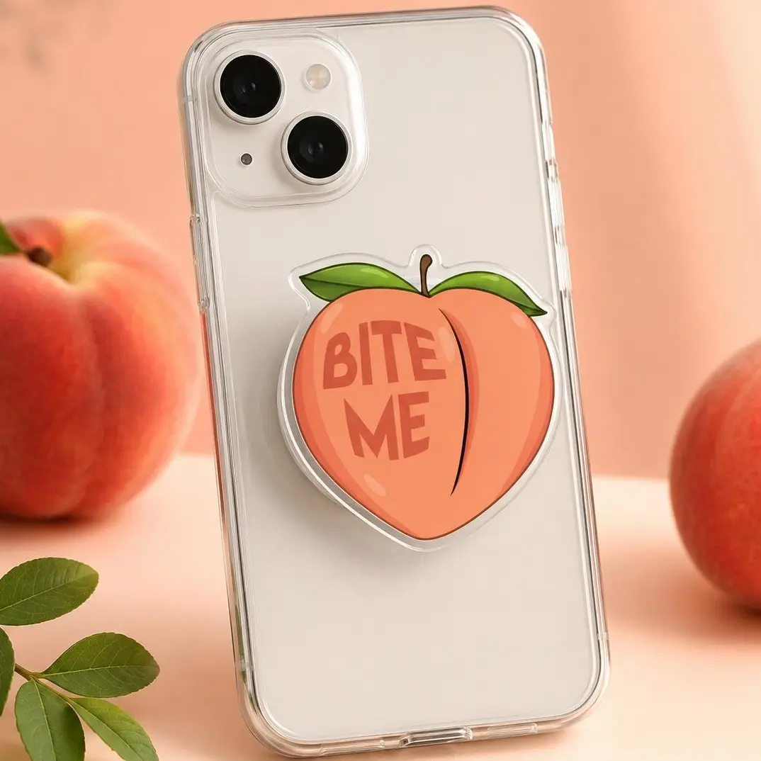 Bite Me Peach Magsafe Phone Grip - Cute Fruit Pop Grip - Funny Peach Lover Gift