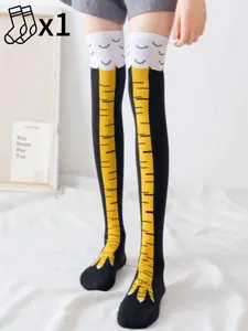 1Men's Over-The-Knee Chicken Claw Socks, Women's Knee-High Fun Socks, Cartoon Pattern, Casual Style, Perfect for Holiday, Paw