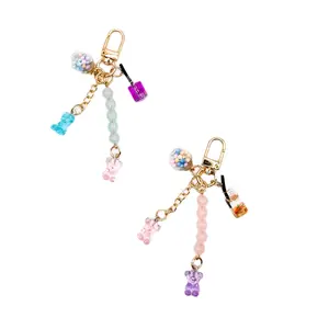 Gummy Bear Charm Keychains with Pastel Beads Mini Gummy Bears & Adorable Accents Gold-Tone Hardware Lobster Clasp for Easy Attachment Perfect as Add-On or Standalone Accessory