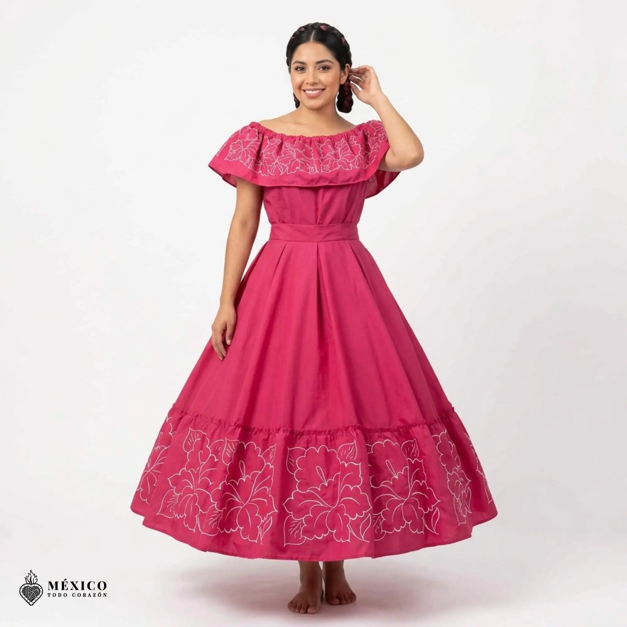 Pink Traditional Mexican Embroidered Alcatraz Dress  Handmade Special  Edition. - TikTok Shop