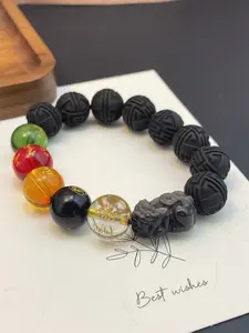 Cinnamom Woody Scent Handmade incense aromatherapy bracelet with Pixiu+Five path wealth god