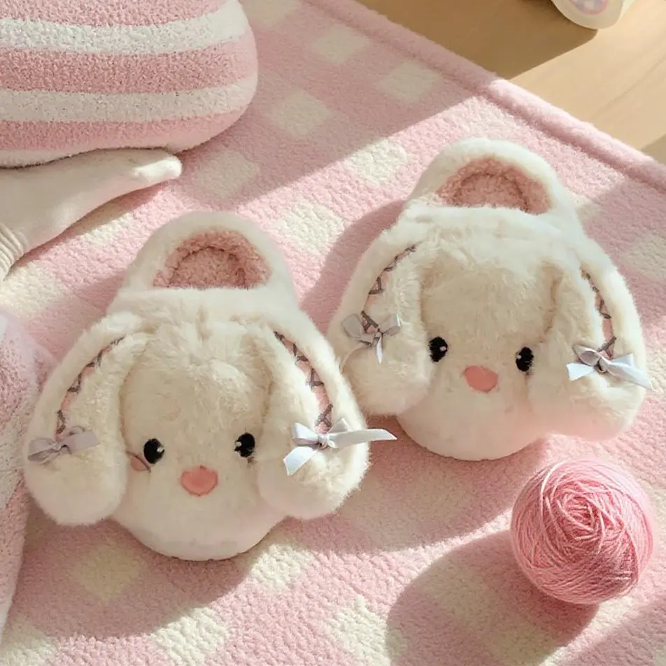 XIXITIAO Funny Bunny Cute Slippers Women Men,Cartoon Rabbit Slip-On Soft Memory Foam Bedroom House Shoes,Warm Fall Winter No-Slip Plush Slides Indoor Outdoor,Unique Holiday Gift