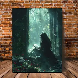 Dark Academy Victorian Lady Reading Book Wall Art - Vintage Style with Mysterious Light Framed Canvas Painting, Elegant Home Decor for Living Room, Anniversary, and Beach Party - Waterproof, Book Decoration, 2D Flat, Perfect for Room Decoration