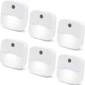 6 Pack Night Light Plug in, White LED Nightlights with Smart Dusk to Dawn Sensor, Plug into Wall Nightlights Suitable for Bedroom, Bathroom, Hallway, Kitchen, Stairs, Kids, Adults