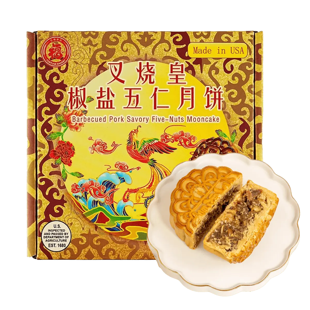 FORTUNE BAKERY Char Siu Salted Five Nut Mooncake 187.5g - Authentic Mid-Autumn Festival Treat