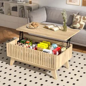 Lift Top Coffee Table, Lift Top Dining Table with Hidden Compartment, Mid-Century Modern Coffee Table for Living Room, 35.4” lift top