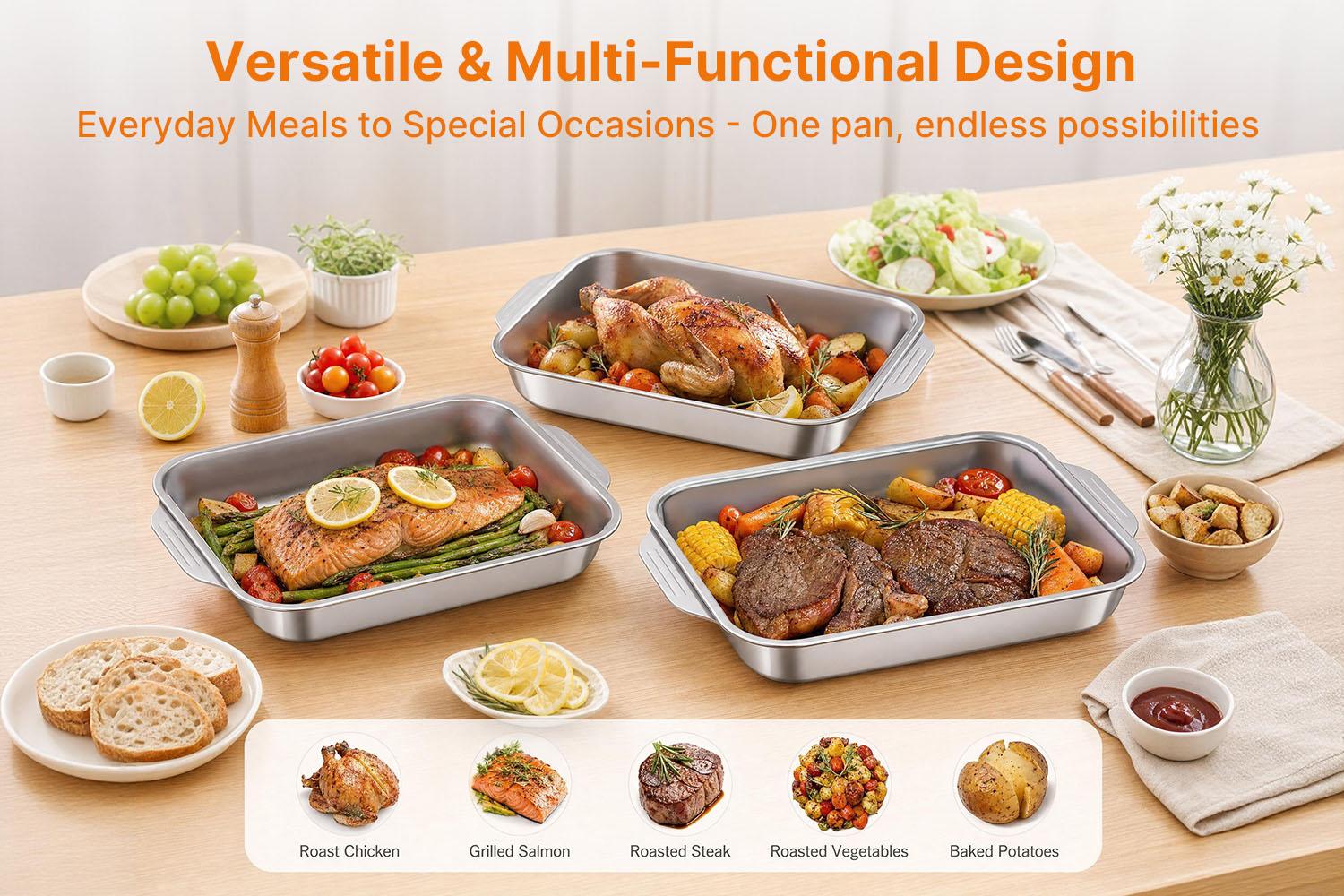 LOVEWE 3/2-Pack Stainless Steel Rectangular Baking Trays with Wooden shovel, Perfect for Use As Oven Trays, Serving Dishes, And Versatile Heating Trays for Grilling, Home Cooking, Festive Meals Heat Resistant Bakeware LOVEWE 3/2-Pack Stainless Steel Rectangular Baking Trays with Wooden shovel, Perfect for Use As Oven Trays, Serving Dishes, And Versatile Heating Trays for Grilling, Home Cooking, Festive Meals Heat Resistant Bakeware