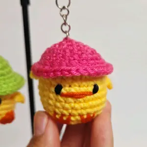 Crochet Keychain - Adorable Yellow Chick with Pink Hat - Perfect for Bags and Backpacks - Handmade and Unique