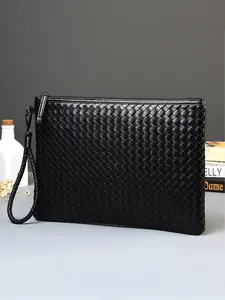 Woven Leather Clutch, Men's Wallet, Soft Handbag, Large - capacity Phone Bag, Business Underarm Bag