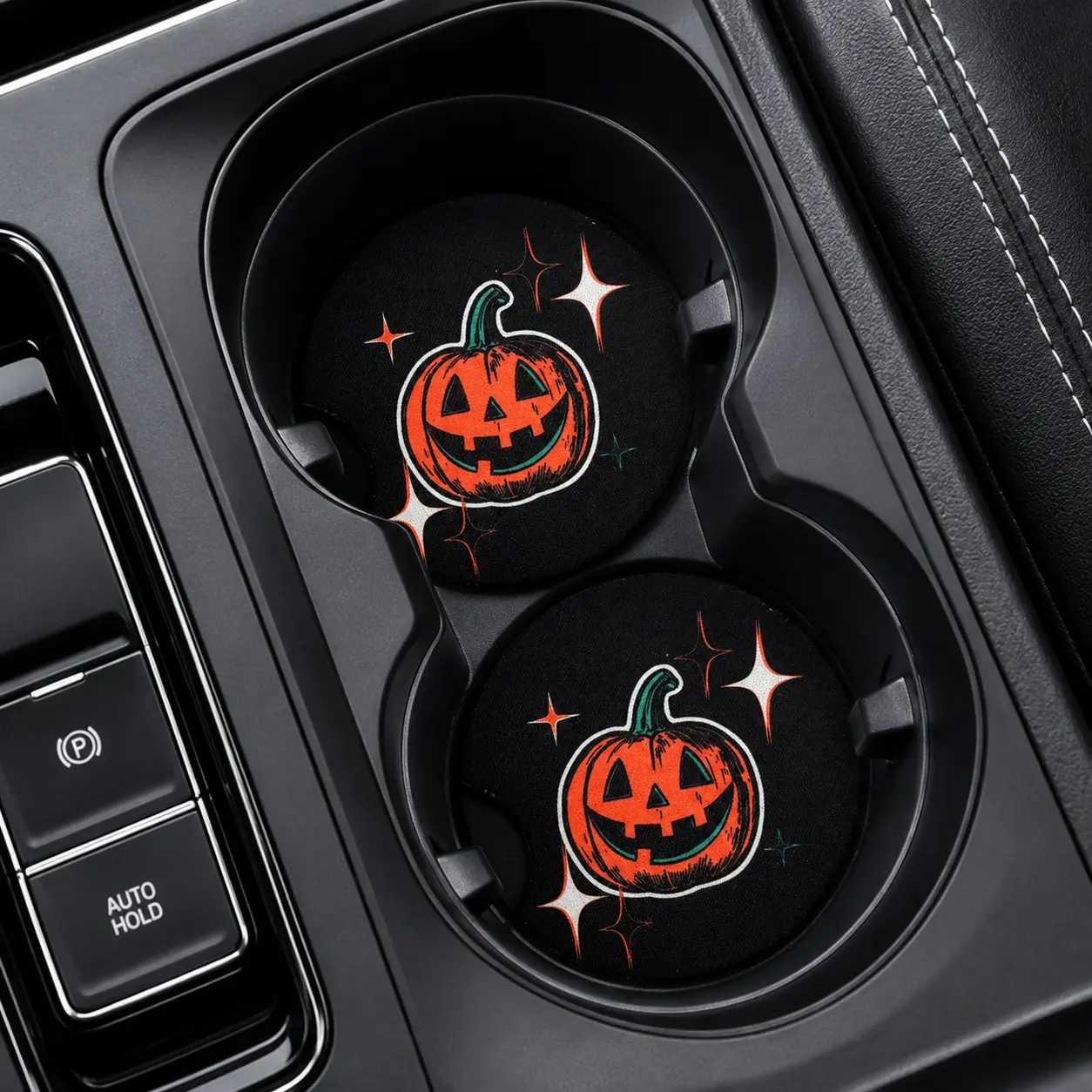 Not Today Luciifer Retro Halloween Car Coaster Set Accessories, Spooky Season Cute Ghost Fall Goth Bats Women,Cute Car Cup Holder Coaster, Absorbent Neoprene Car Coaster