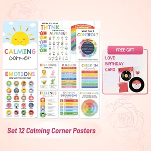 [Gift] Calming Corner Classroom Posters - Feelings Wheel & Emotions Chart for Kids - Posters for Calm Down Corner Supplies for Therapy Office Decor - Durable Laminated Material - International Warranty - Emotional Regulation