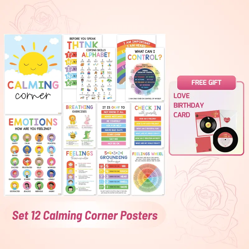 [Gift] Calming Corner Classroom Posters - Feelings Wheel & Emotions Chart for Kids - Posters for Calm Down Corner Supplies for Therapy Office Decor - Durable Laminated Material - International Warranty - Emotional Regulation