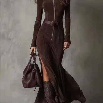 slim fit dress slacks Snatched Zipper Ribbed Dress 2140 Black / Small