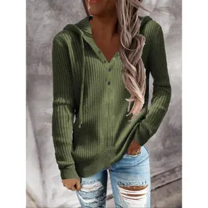 Hooded Open-Neck Long-Sleeve Sweater, Casual Fashion Pullover for Women, Comfortable Knitwear for Fall and Winter