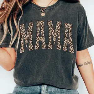 Comfort Colors Oversized Leopard Print MAMA Shirt for Moms - Summer Casual Cotton T-Shirt with Crew Neck & Short Sleeves