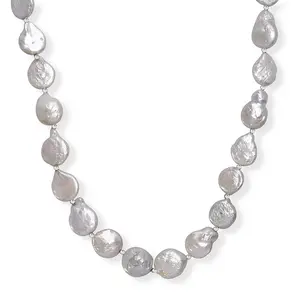White Freshwater Pearl Fancy Necklace in Rhodium Over Sterling Silver 18 Inches Christmas Gifts